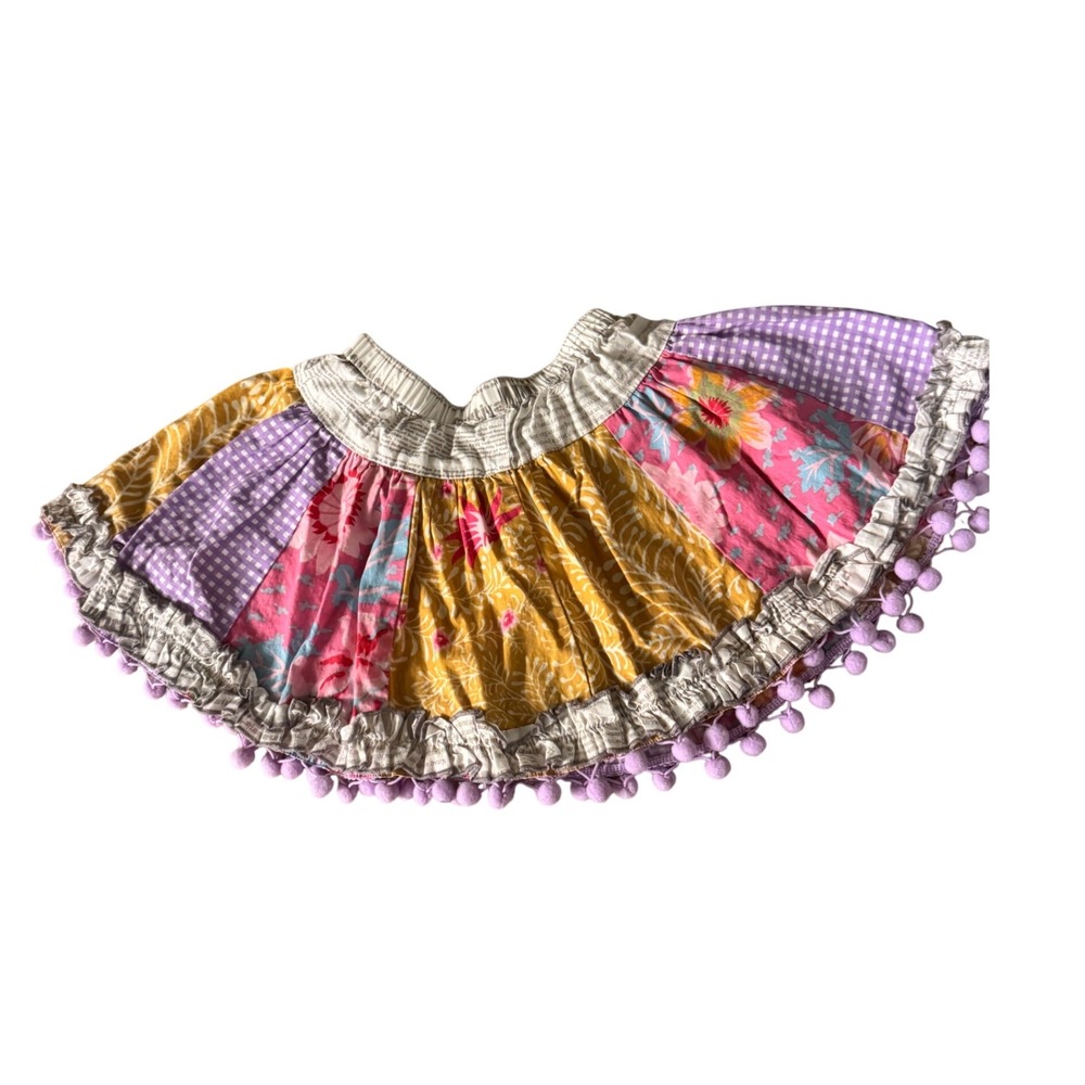 Mustard Pie‎ Kids Girls Patchwork Pom Pom Skirt 3T